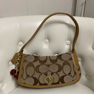 Coach Brown Signature Jacquard Shoulder Bag with Turnlock